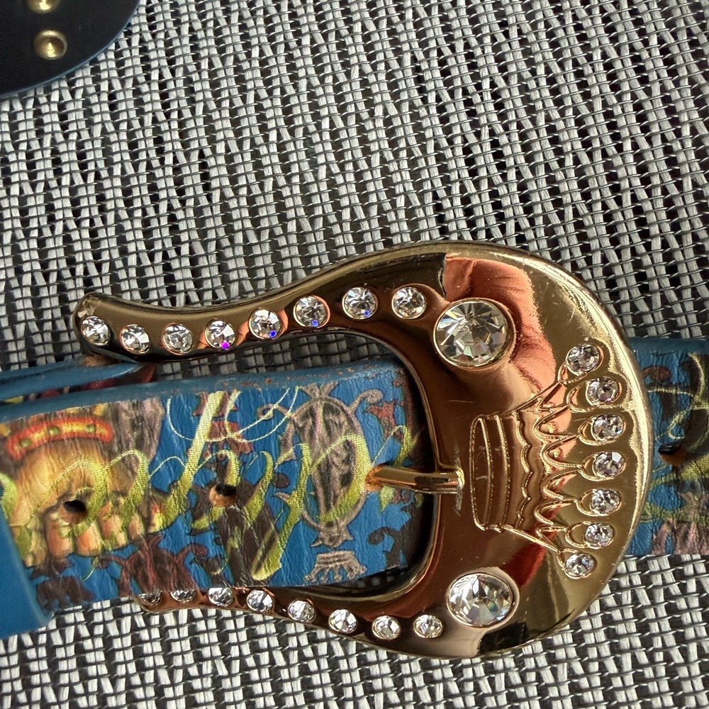 Gold and Blue Belt with Rhinestone Buckle